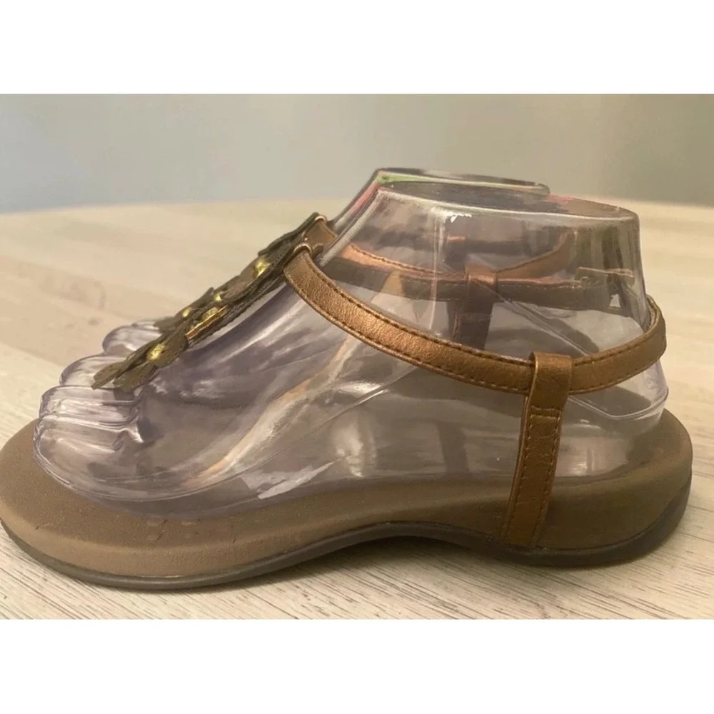 Vionic Julie II Bronze Lazer-cut Floral Orthotic T-Strap Women's size 6 Sandals